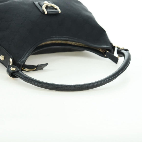 GUCCI GG Canvas Abbey Shoulder Bag Black Gold 180738 Auth AMZ541V
