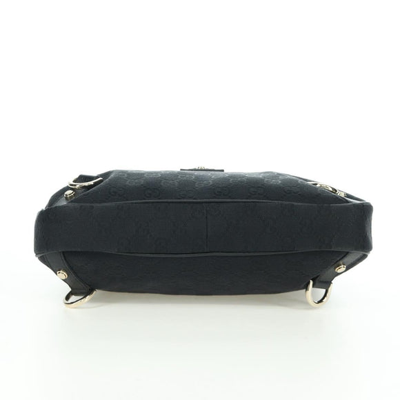 GUCCI GG Canvas Abbey Shoulder Bag Black Gold 180738 Auth AMZ541V