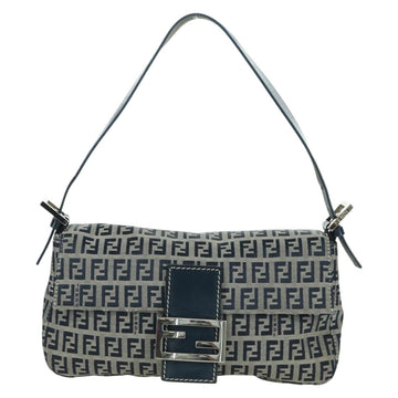 FENDI Zucchino Canvas Mamma Baguette Hand Bag Navy Silver Auth AMZ542V - 0