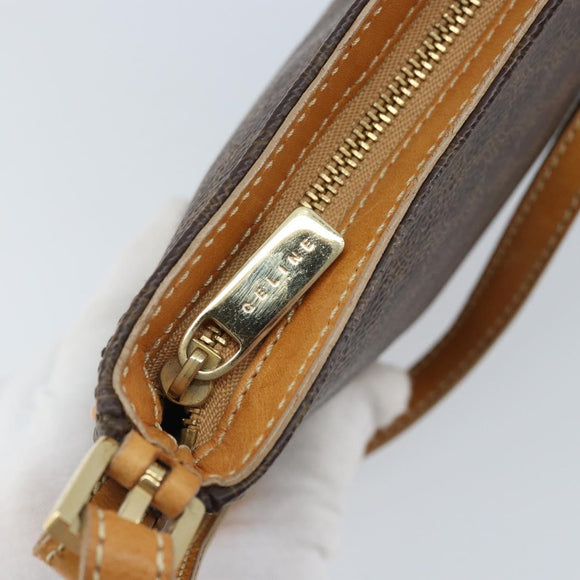 CELINE Macadam Canvas Shoulder Bag PVC Leather Brown Gold Auth AMZ543A