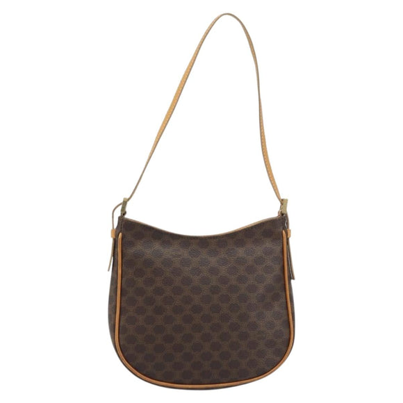 CELINE Macadam Canvas Shoulder Bag PVC Leather Brown Gold Auth AMZ543A