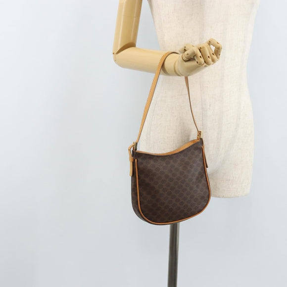 CELINE Macadam Canvas Shoulder Bag PVC Leather Brown Gold Auth AMZ543A
