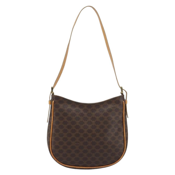 CELINE Macadam Canvas Shoulder Bag PVC Leather Brown Gold Auth AMZ543A
