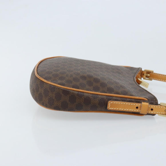 CELINE Macadam Canvas Shoulder Bag PVC Leather Brown Gold Auth AMZ543A