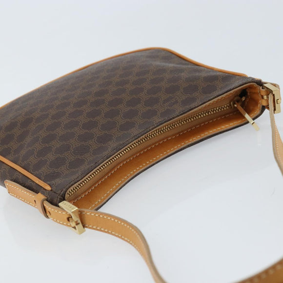 CELINE Macadam Canvas Shoulder Bag PVC Leather Brown Gold Auth AMZ543A