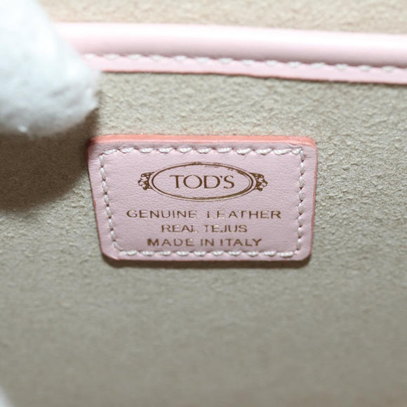 TOD’S Timeless T Hand Bag Leather 2way Pink Gold Auth AMZ549SAM