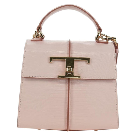 TOD’S Timeless T Hand Bag Leather 2way Pink Gold Auth AMZ549SAM