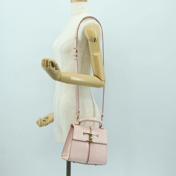 TOD’S Timeless T Hand Bag Leather 2way Pink Gold Auth AMZ549SAM