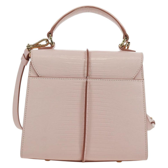 TOD’S Timeless T Hand Bag Leather 2way Pink Gold Auth AMZ549SAM
