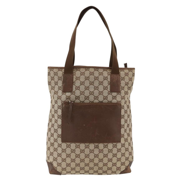 GUCCI GG Canvas Tote Bag Beige Silver 28892 Auth AMZ559