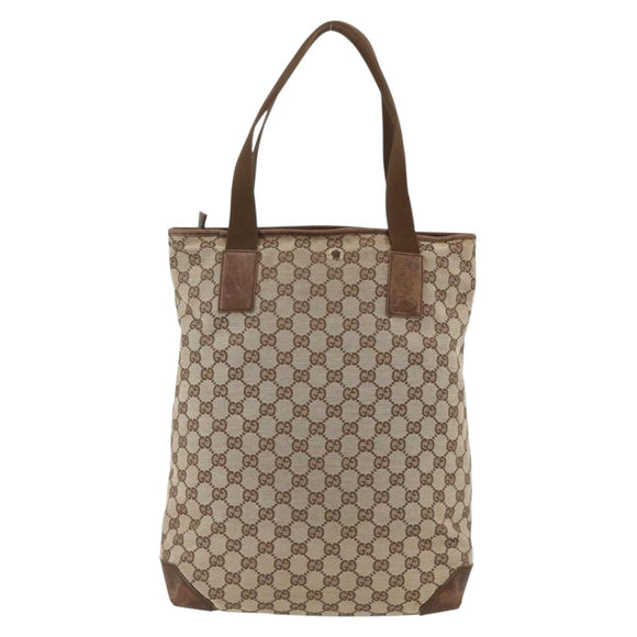 GUCCI GG Canvas Tote Bag Beige Silver 28892 Auth AMZ559