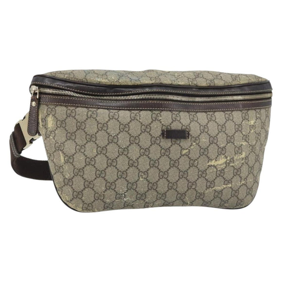 GUCCI GG Supreme Body Bag PVC Beige Gold 211110 Auth AMZ560
