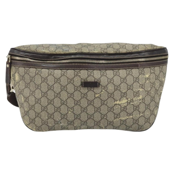 GUCCI GG Supreme Body Bag PVC Beige Gold 211110 Auth AMZ560