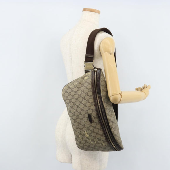 GUCCI GG Supreme Body Bag PVC Beige Gold 211110 Auth AMZ560