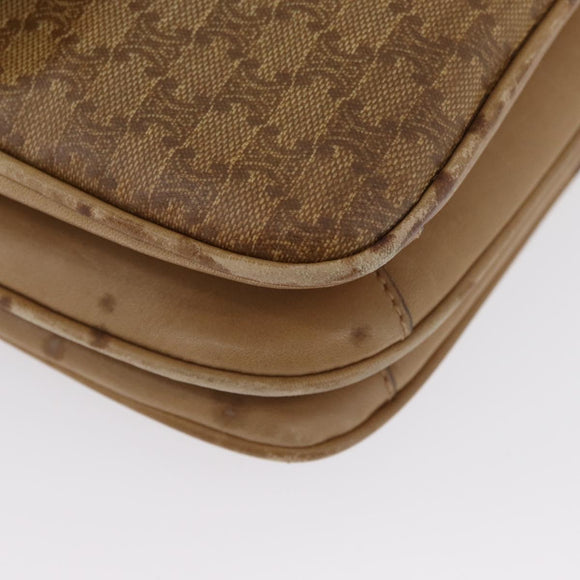 CELINE Macadam Canvas Shoulder Bag PVC Beige Gold Auth AMZ561