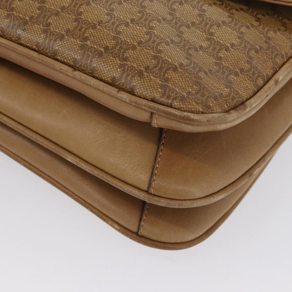 CELINE Macadam Canvas Shoulder Bag PVC Beige Gold Auth AMZ561