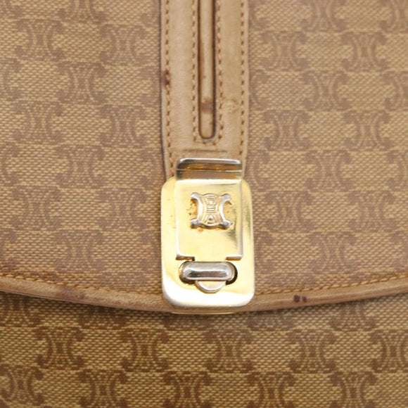 CELINE Macadam Canvas Shoulder Bag PVC Beige Gold Auth AMZ561