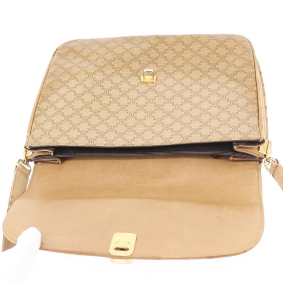 CELINE Macadam Canvas Shoulder Bag PVC Beige Gold Auth AMZ561