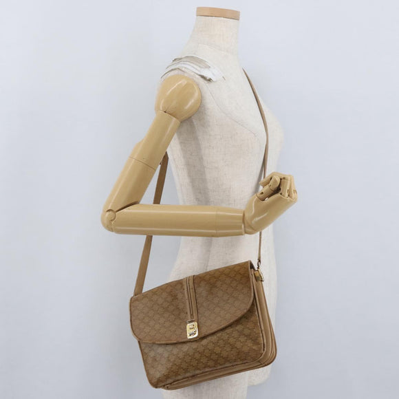 CELINE Macadam Canvas Shoulder Bag PVC Beige Gold Auth AMZ561