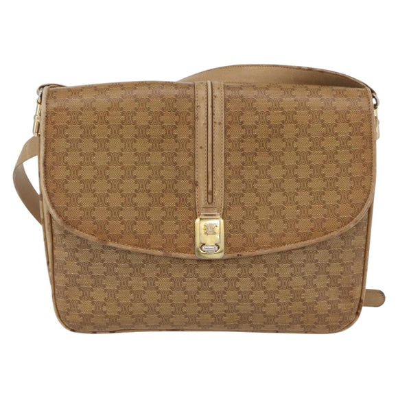CELINE Macadam Canvas Shoulder Bag PVC Beige Gold Auth AMZ561