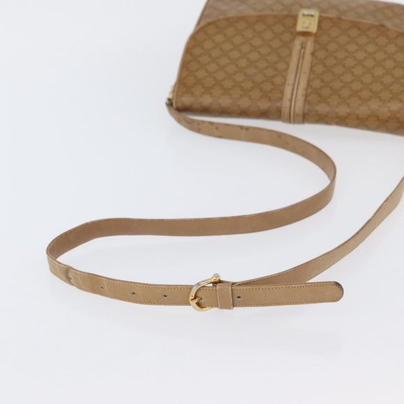 CELINE Macadam Canvas Shoulder Bag PVC Beige Gold Auth AMZ561