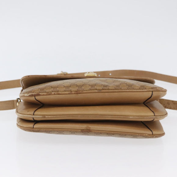CELINE Macadam Canvas Shoulder Bag PVC Beige Gold Auth AMZ561