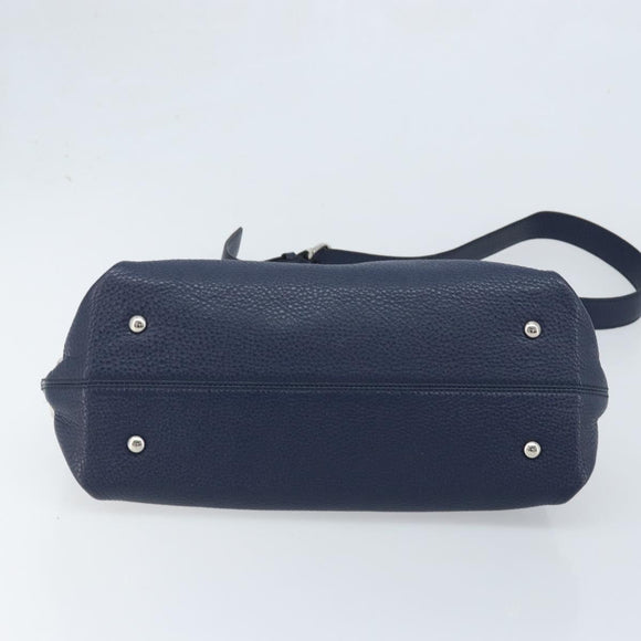 Salvatore Ferragamo Gancini Hand Bag Leather 2way Navy Silver Auth AMZ562A