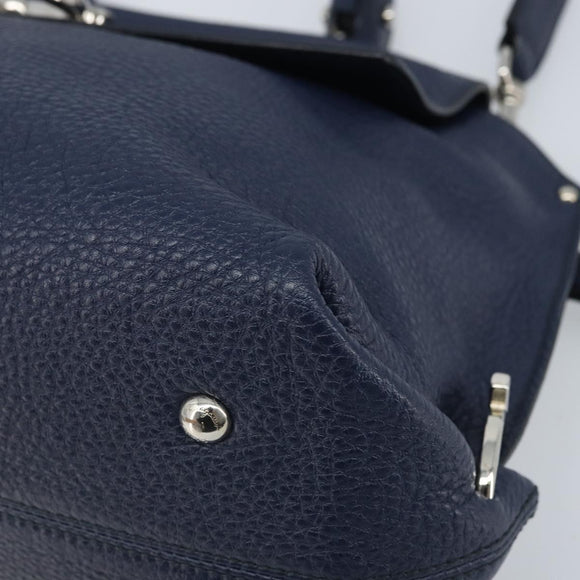 Salvatore Ferragamo Gancini Hand Bag Leather 2way Navy Silver Auth AMZ562A