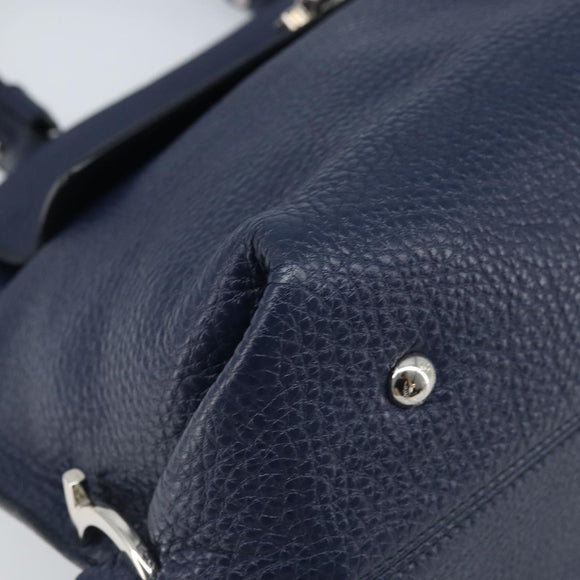 Salvatore Ferragamo Gancini Hand Bag Leather 2way Navy Silver Auth AMZ562A
