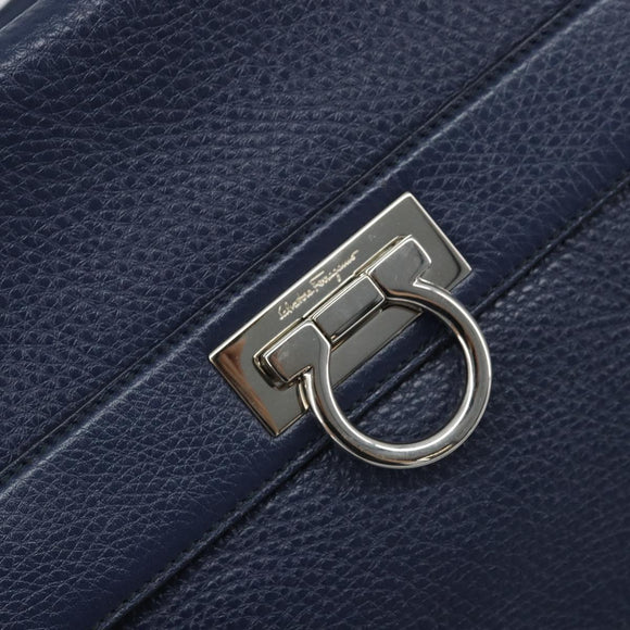 Salvatore Ferragamo Gancini Hand Bag Leather 2way Navy Silver Auth AMZ562A