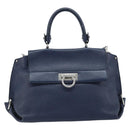Salvatore Ferragamo Gancini Hand Bag Leather 2way Navy Silver Auth AMZ562A-13