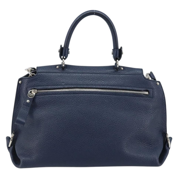 Salvatore Ferragamo Gancini Hand Bag Leather 2way Navy Silver Auth AMZ562A