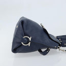 Salvatore Ferragamo Gancini Hand Bag Leather 2way Navy Silver Auth AMZ562A-3