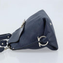 Salvatore Ferragamo Gancini Hand Bag Leather 2way Navy Silver Auth AMZ562A-4