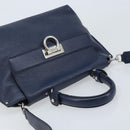 Salvatore Ferragamo Gancini Hand Bag Leather 2way Navy Silver Auth AMZ562A-6