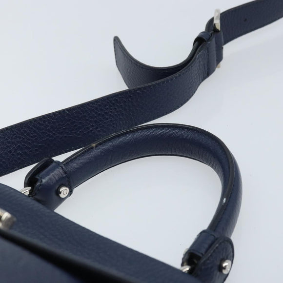 Salvatore Ferragamo Gancini Hand Bag Leather 2way Navy Silver Auth AMZ562A