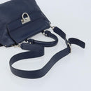 Salvatore Ferragamo Gancini Hand Bag Leather 2way Navy Silver Auth AMZ562A-8