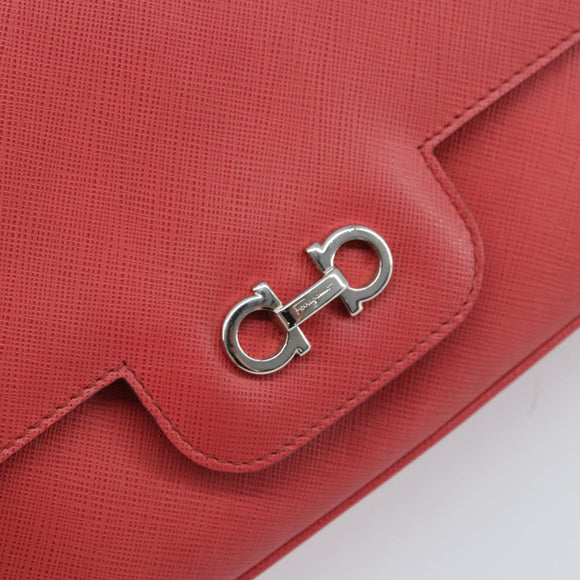 Salvatore Ferragamo Gancini Chain Shoulder Bag Leather Pink Silver Auth AMZ563A