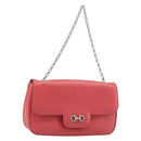 Salvatore Ferragamo Gancini Chain Shoulder Bag Leather Pink Silver Auth AMZ563A-1