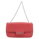 Salvatore Ferragamo Gancini Chain Shoulder Bag Leather Pink Silver Auth AMZ563A-13