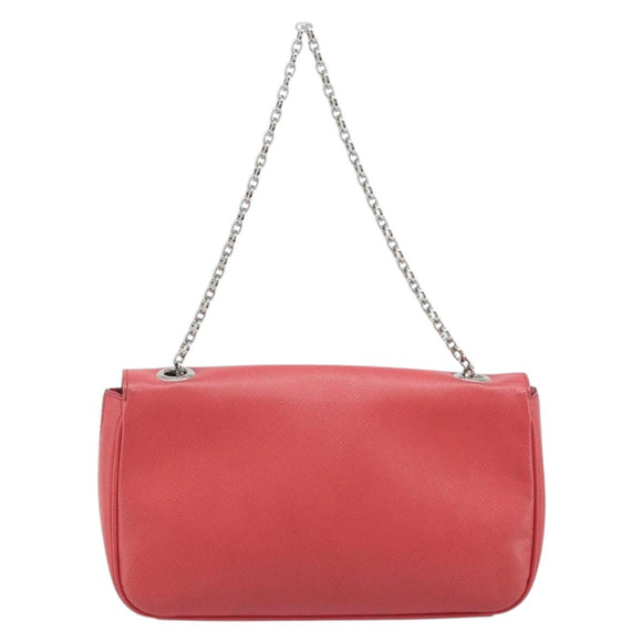 Salvatore Ferragamo Gancini Chain Shoulder Bag Leather Pink Silver Auth AMZ563A