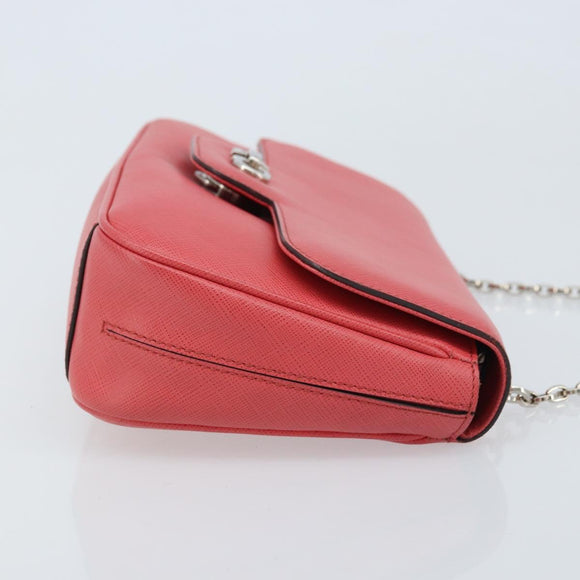 Salvatore Ferragamo Gancini Chain Shoulder Bag Leather Pink Silver Auth AMZ563A