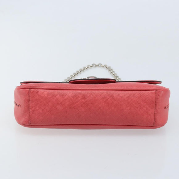 Salvatore Ferragamo Gancini Chain Shoulder Bag Leather Pink Silver Auth AMZ563A