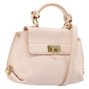 Salvatore Ferragamo Gancini Hand Bag Leather 2way Pink Gold Auth AMZ564A-1