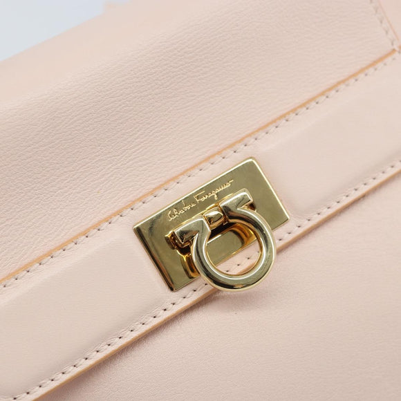Salvatore Ferragamo Gancini Hand Bag Leather 2way Pink Gold Auth AMZ564A