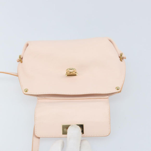 Salvatore Ferragamo Gancini Hand Bag Leather 2way Pink Gold Auth AMZ564A