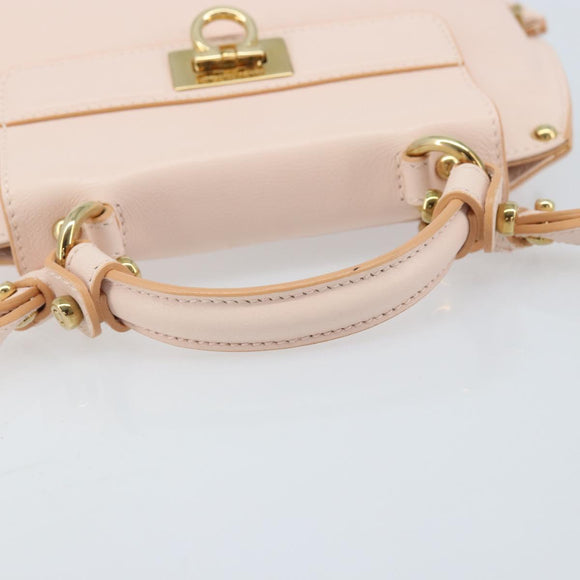 Salvatore Ferragamo Gancini Handtasche Leder 2-Wege Roségold Auth AMZ564A