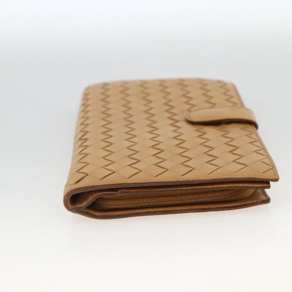 BOTTEGA VENETA INTRECCIATO Long Wallet Leather Beige Auth AMZ568A