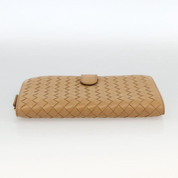 BOTTEGA VENETA INTRECCIATO Long Wallet Leather Beige Auth AMZ568A