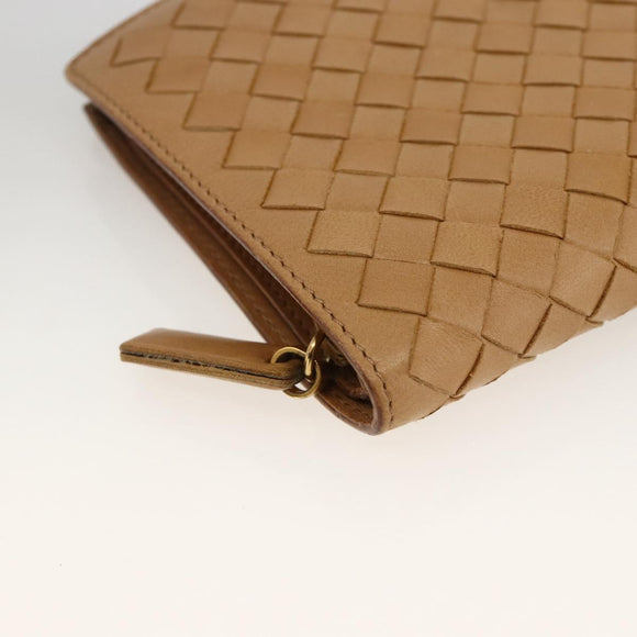 BOTTEGA VENETA INTRECCIATO Long Wallet Leather Beige Auth AMZ568A
